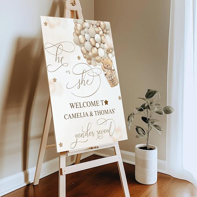 Gender Reveal Welcome Sign – Teddy Bear Balloon Theme,Personalized Teddy Bear Gender Reveal Welcome Sign, He or She Yard Sign, Boy or Girl Gender Reveal Sign, We Can Bearly Wait Gender Reveal .10