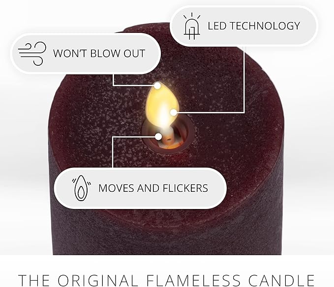 Luminara - Flameless LED Battery Operated Flickering Pillar Candles - Raisin - Pack of 1-3x6.5- Realistic Moving Flame Real Wax Indoor/Outdoor Decor