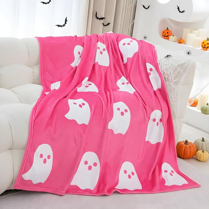 50 x 70 Extra Length Throw Blanket Funny Horror Ghost Fleece Blanket - Cozy and Warm Throw Blanket - Perfect for Halloween and Spooky Decor