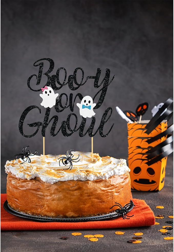 Halloween Boy or Girl Cake Topper for Baby Shower Gender Reveal Party Decorations (Black)