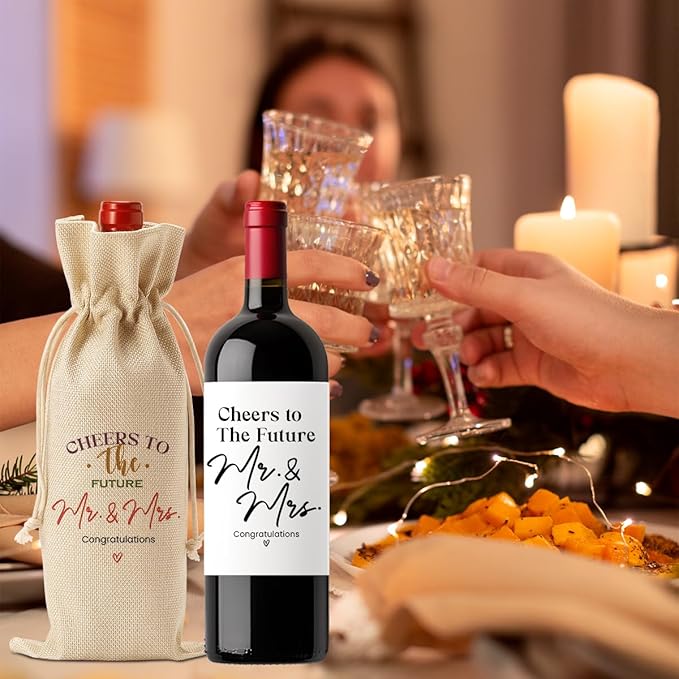 FBCCZEY Wedding Shower Gifts Wine Bag Bride Engagement Gifts for Couples Bridal Shower Wedding Gift Party Favors Mr And Mrs Wine Bottle Bags with Wines Label Cheers To The Future Wines Bags