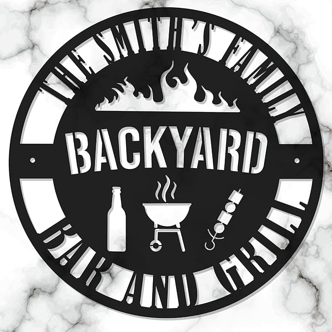 Personalized BBQ Grill Metal Sign – Outdoor Kitchen Wall Art, Backyard Barbecue Patio Decor, Custom Family Bar Name Plaque, Housewarming Gift for Dad, Grandpa, Husband, Father’s Day
