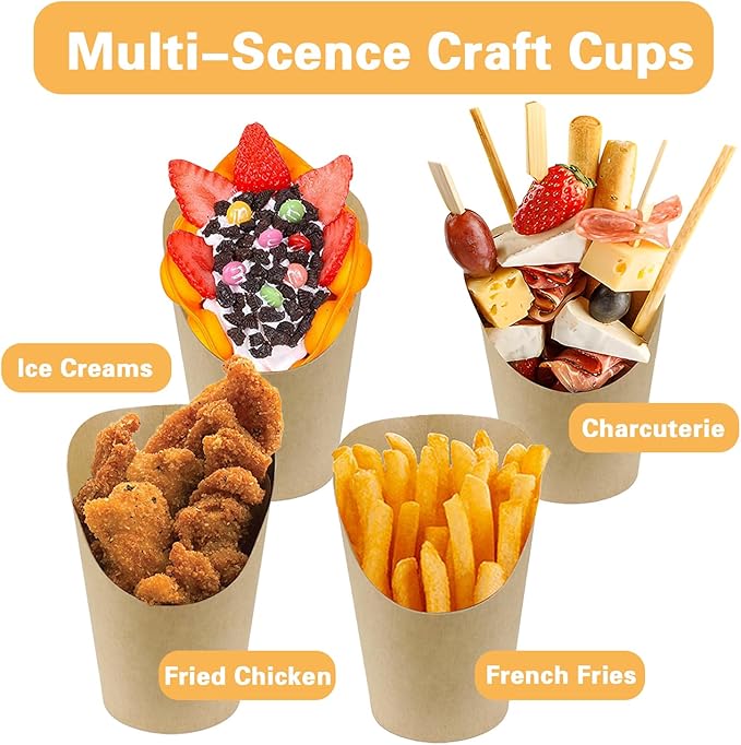 60 PCS 14 oz Disposable Charcuterie Cups Set with 200 Cocktail Skewers, 60 Portable Bags, 60Labels, Individual Brown Kraft Paper Appetizer French Fry Holders Snack Boxes for Parties