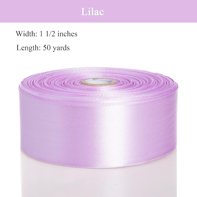 1 1/2 Inch Lilac Solid Satin Ribbon, 50 Yards Craft Fabric Ribbon for Gift Wrapping Floral Bouquets Wedding Party Decoration