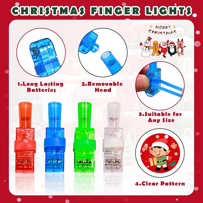 24 Pack Light Up Finger Lights Christmas Party Favors for Kids, Christmas Stocking Stuffers, Glow in The Dark Toys Bulk Classroom Prizes Non Candy Gift