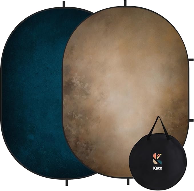Kate Collapsible Backdrop Brown Blue Pop Up Background Portable for Headshot and Portrait Photography, Video, 5x6.5ft