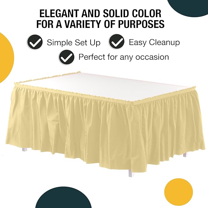 Exquisite Ruffle Table Skirt Light Yellow 6 Pack 14 Ft Long Table Skirts for Rectangle Tables 6ft Plus or Round Tables Skirts with Adhesive Strip for Gender Reveal Decor & Happy Birthday Parties