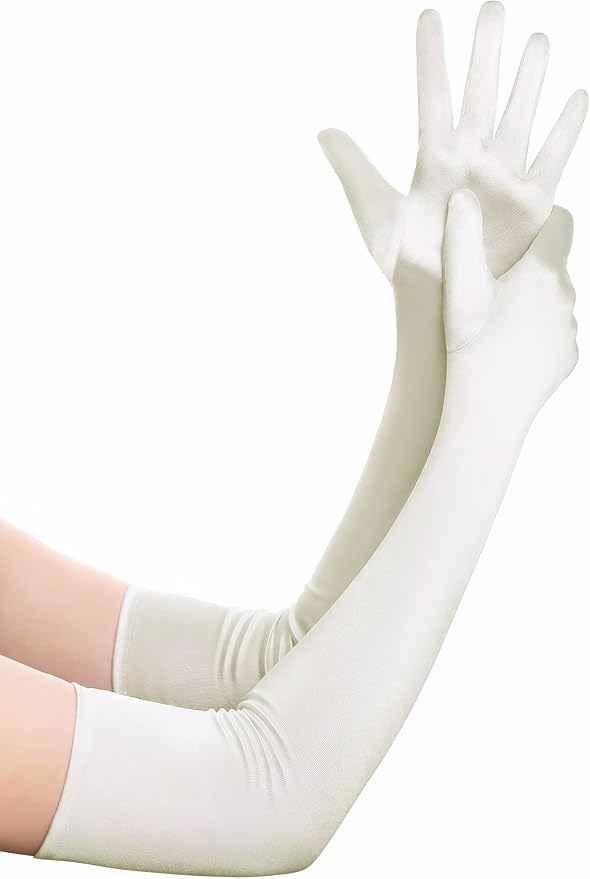 BABEYOND Long Opera Party 1920s Satin Tea Party Gloves Costume Stretchy Adult Size Elbow Length Bridal Gloves