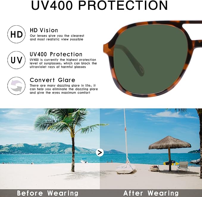 YDAOWKN Retro Square Aviator Sunglasses for Womens Mens Vintage 70s Double Bridge Sun Glasses