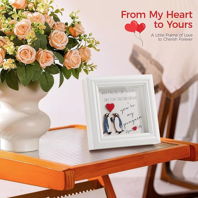 Valentine’s Day Gifts Shadow Box Frame – You Are My Penguin Gifts for Her Him, Cute Couple Gift, 3D Wooden Penguin Love Picture Frame, Anniversary Christmas Birthday Gift for Boyfriend Girlfriend (PenguinWH)