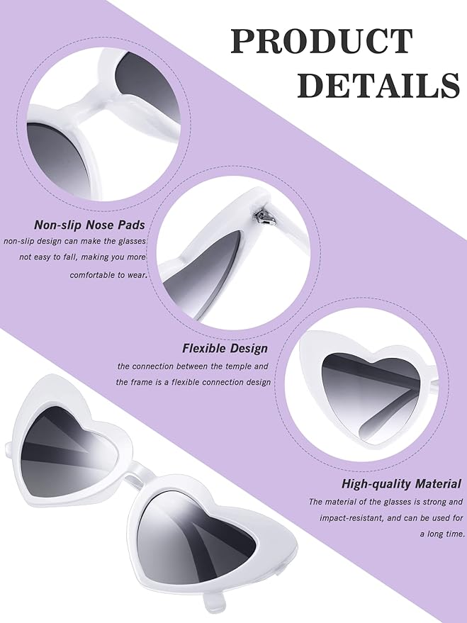 Flutesan 15 Pairs Heart Shaped Sunglasses Vintage Cat Eye Sunglasses for Bachelorette Party Supplies