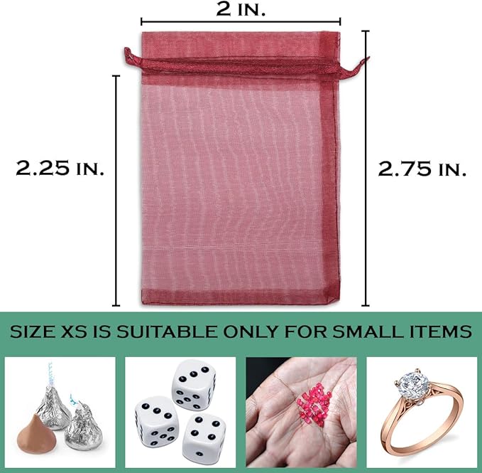 TheDisplayGuys 48-Pack 2" x 2-3/4" Maroon Sheer Organza Gift Bags with Drawstring, Jewelry Candy Treat Wedding Party Favors Mesh Pouch