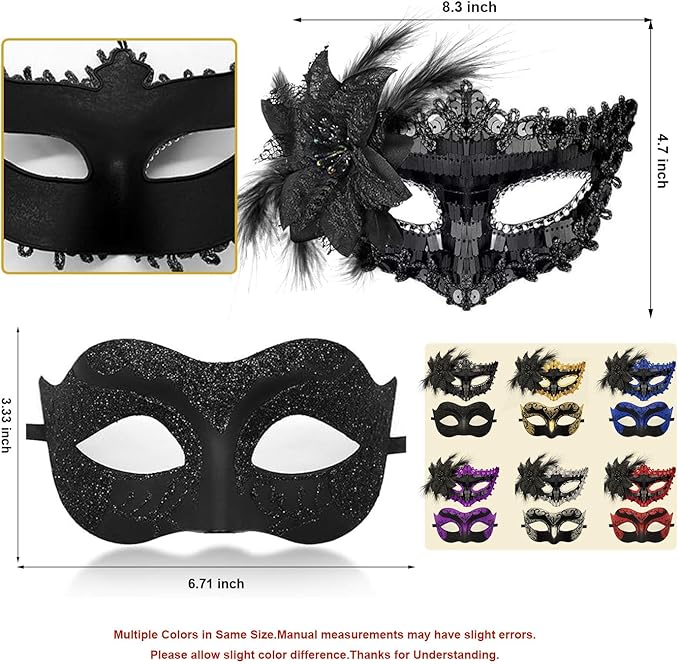 Couple Masquerade Masks for Women Men Venetian Masks for Halloween Carnival Costume Party Prom Ball