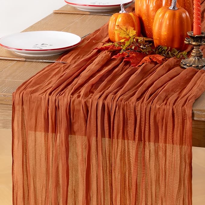 Fall Table Runner Terracotta Cheesecloth Table Runner 10FT Farmhouse Table Runners 120 Inches Table Decor Thanksgiving Dining Room Centerpiece Wedding Boho Baby Shower Birthday
