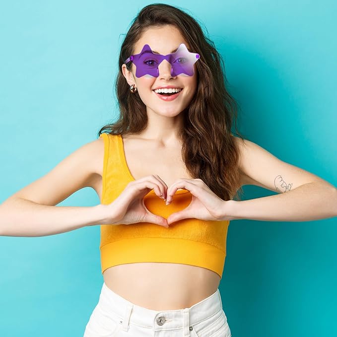 PLULON 7 Pairs Purple Star Sunglasses Bulk Rimless Star Shape Sunglasses Star Glasses Bachelorette Sunglasses Star Party Favors for Birthday Beach Kids Adult