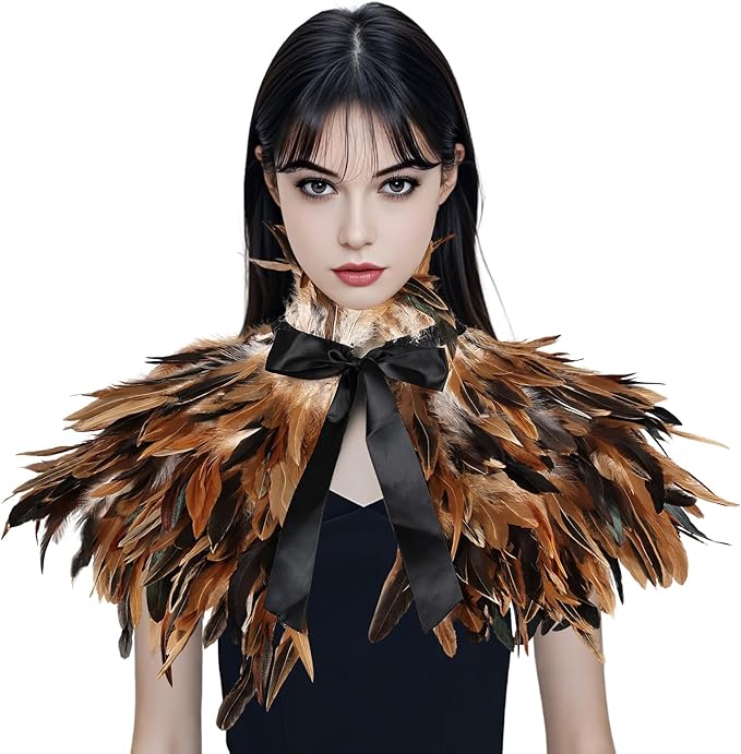 Gothic Natural Feather Shrug Feather Shawl Wrap Cape Victorian Collar for Halloween Cosplay Party Costume Accessories