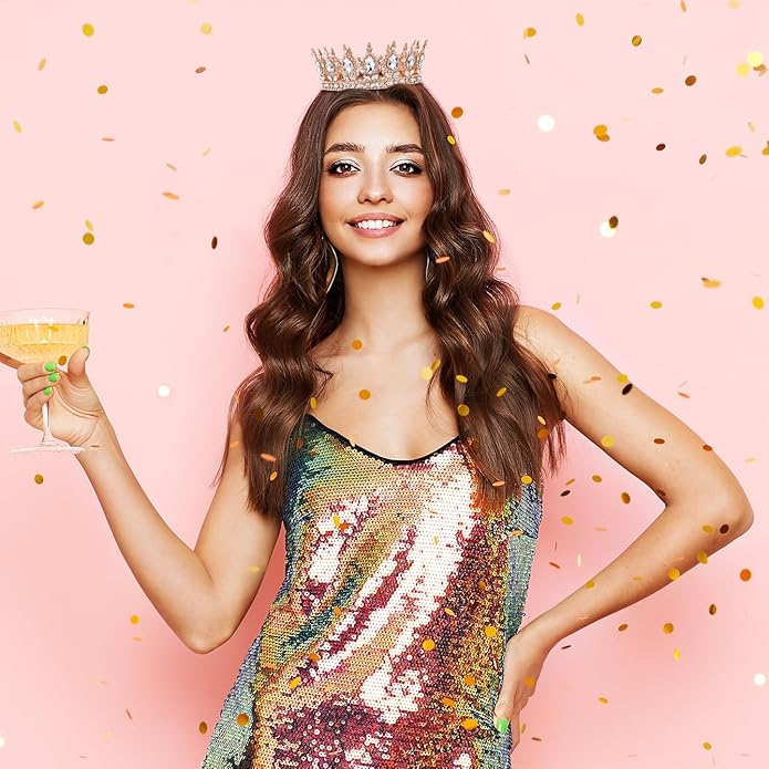 Gold Crown for Women, Crystal Queen Tiaras Headband Wedding Bridal Hair Accessories, Birthday Party Prom Cake Topper