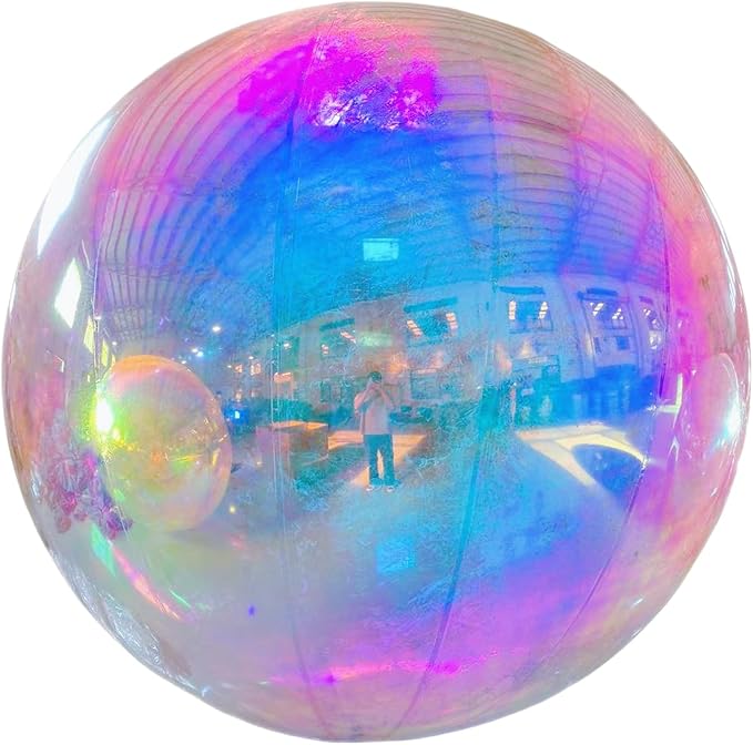 Inflatable Mirror Ball,Silver & Gold & Iridescent Giant Mirror Balloon,Big Shinny Balls,Reusable PVC Hanging Disco Sphere For Party & Wedding & Event Decoration (Iridescent, 24in 1.9ft 0.6m)