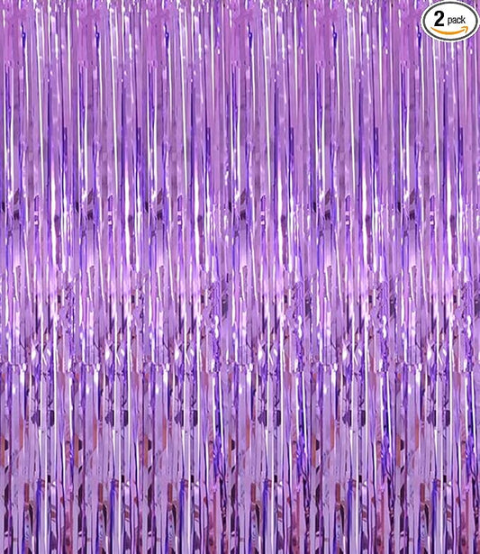 Shiny Light Purple Fringe Curtain,2pcs 3.2ft x 8.2ft Metallic Tinsel Foil Party Streamers Photo Booth Backdrop Props for Birthday Wedding Bridal Shower Baby Shower Bachelorette Party Decor