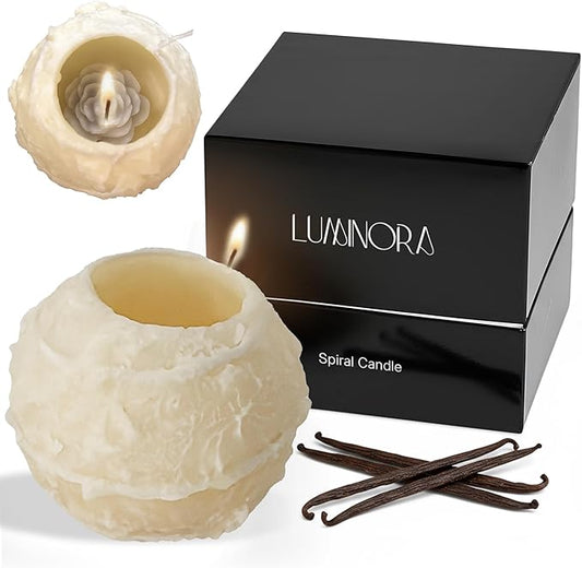 LUMINORA Unique Spiral Scented Candle | Hand-Crafted Soy Decorative Candle with Mesmerizing Spiral Burn, Twisted Wave Design & Premium Gift Box | Winter White | Vanilla Scent |