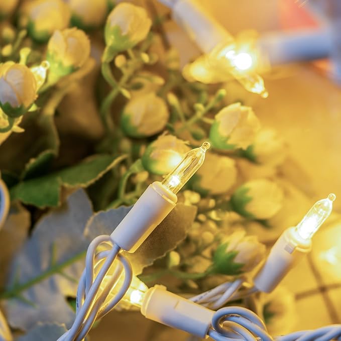 YULETIME Warm White LED Christmas Lights with White Wire, 33 ft 100 Count UL Certified Commercial Grade Holiday String Light Set (Warm White - White Wire)