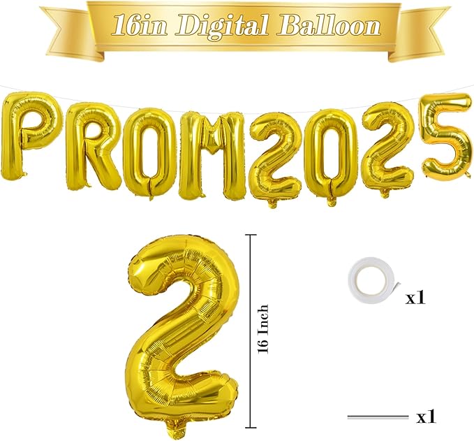 TONIFUL 16 Inch Gold Prom 2025 Letter Foil Balloons - 1pc, Perfect for Prom Night, Graduation, Wedding & Retirement Parties