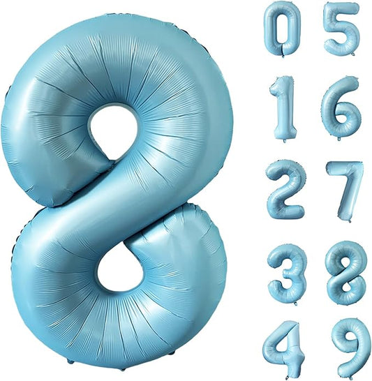 40 Inch Matte Blue 8 Number Balloons Light Blue Number 8 Foil Balloon Mylar Helium Balloon for Birthday Party Decoration Wedding Anniversary Supplies (Number 8)
