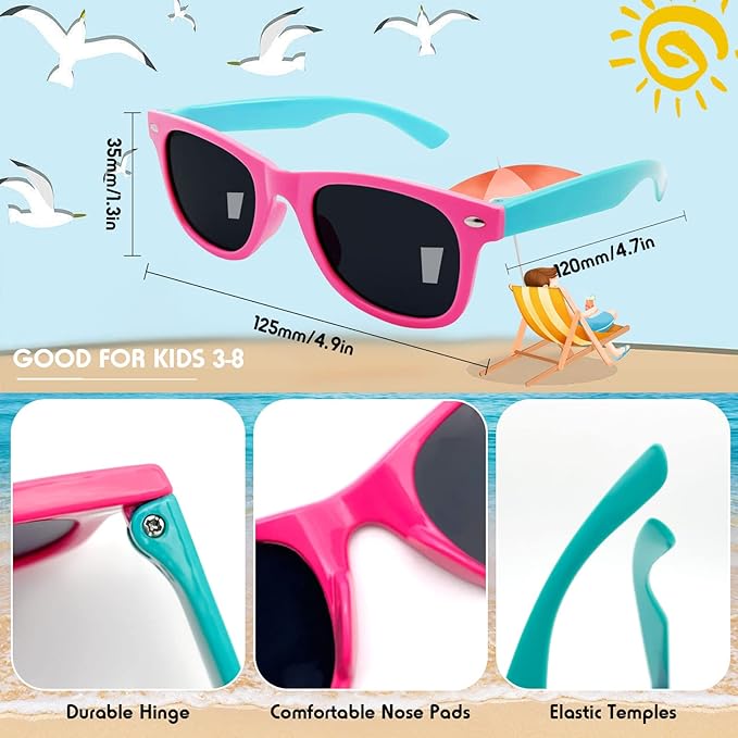 Pibupibu Kids Neon Colors Party Favor Supplies Unisex Sunglasses Pack of 8