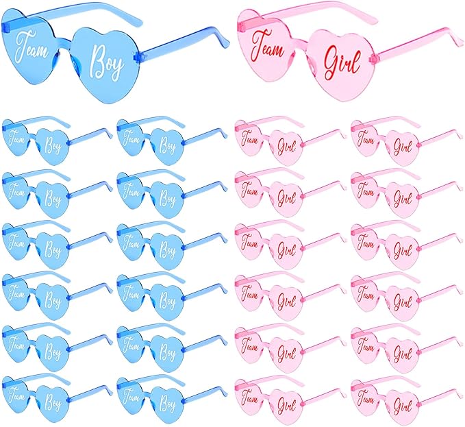 Pibupibu 24 Pcs Gender Reveal Glasses Blue Pink Sunglasses Bulk Team Girl or Boy for Gender Reveal Decor Glasses Party Favors