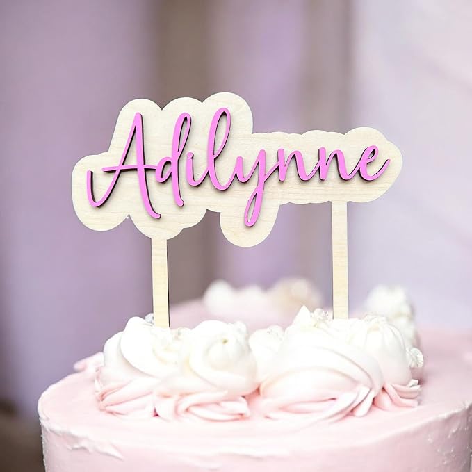 Personalized Name Cake Topper, Custom Baby Shower, Birthday Party Decor with 2 Sizes 5.5" x 6", Many Fonts and Colors