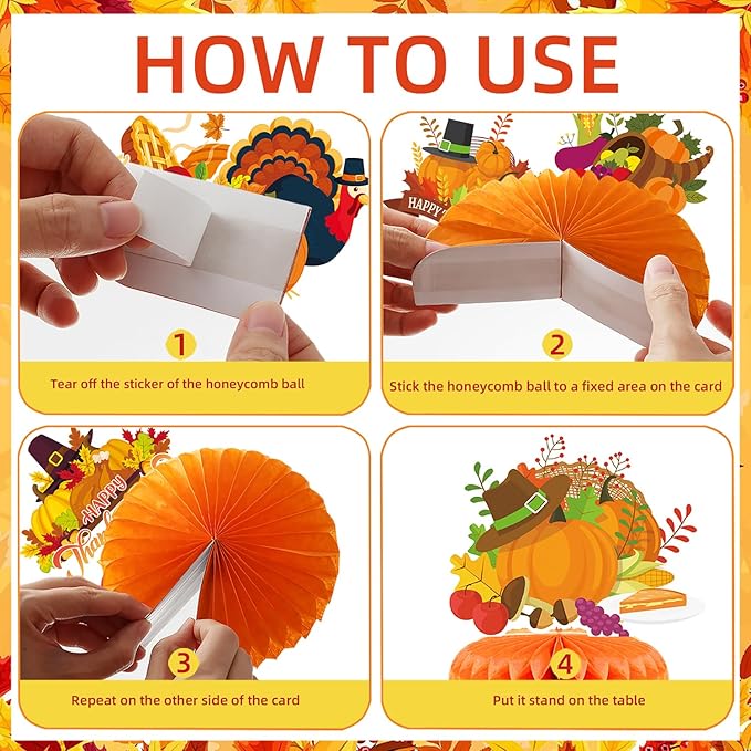 9Pcs Thanksgiving Centerpiece Fall Centerpiece Table Decorations Pumpkin Turkey Honeycomb Thanksgiving Table Centerpiece for Thanksgiving Table Decoration Autumn Theme Birthday Party Supplies