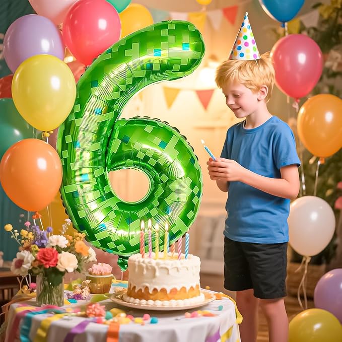 Green Number Balloons, Gaint Green Pixel Number 3 Balloon 40 Inch Dark green 3 Balloon for Boys Girls Kids 3rd Birthday Party Decoration
