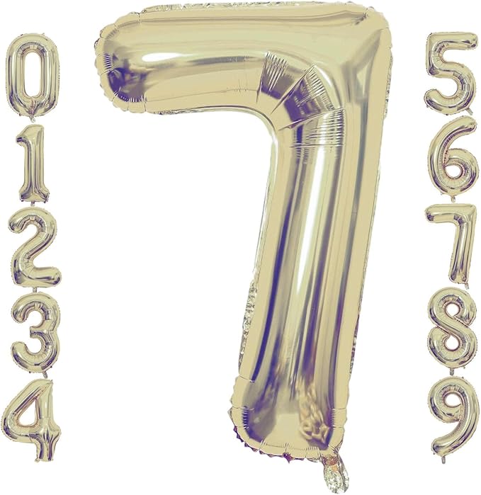 Champagne Gold 7 Number Balloons, 40 Inch Giant Number 7 Balloons Foil Mylar Helium Light Gold Number Balloons for 7th Birthday Party Supplies Anniversary Event Celebration Decorations