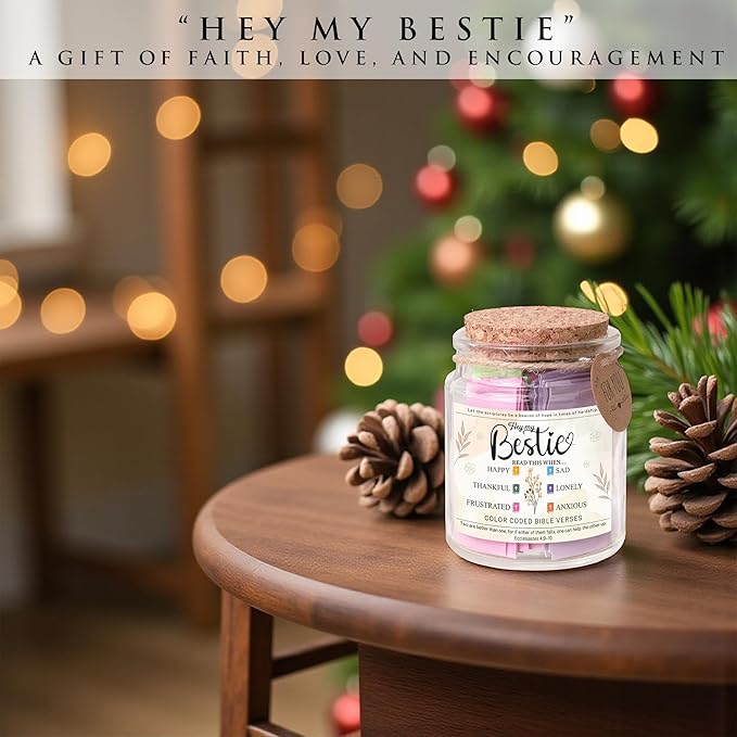 Bible Verse Jar for Best Friend – 92 Color-Coded Scriptures for Encouragement, Inspirational Birthday Gift for Women, Bestie Keepsake Jar, Christian Christmas Gifts for Women