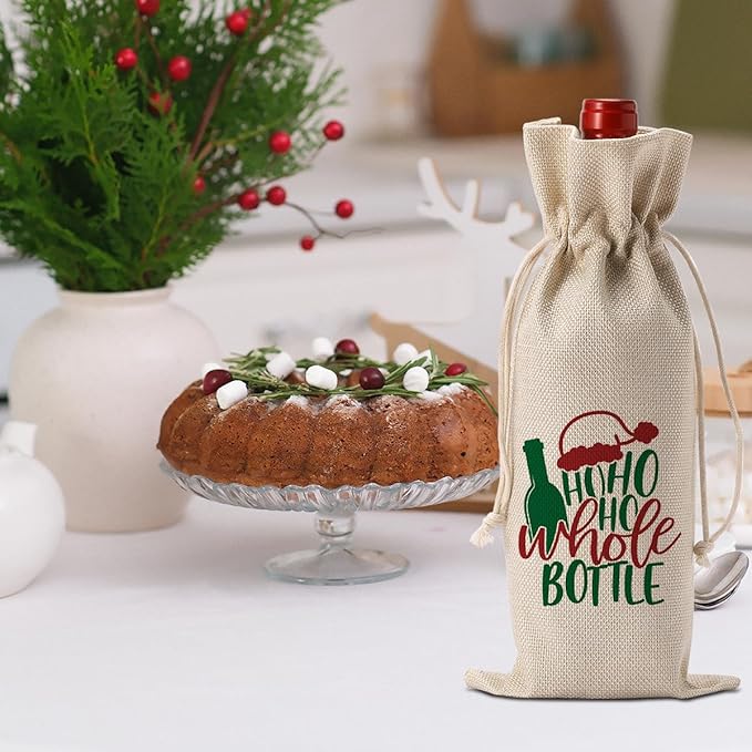 Funny Christmas Wine Bag, Christmas Wine Bags for Wines Bottles Gifts, Merry Xmas New Year Holiday Party Decorations, Ho Ho Ho Whole Bottle Wines Bags