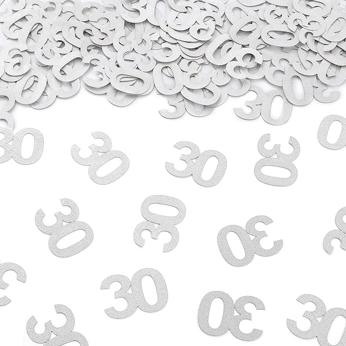 30th Happy Birthday Confetti Decorations - Silver Glitter Number 30 Party Decorations, Wedding Anniversary Party Table Decorations