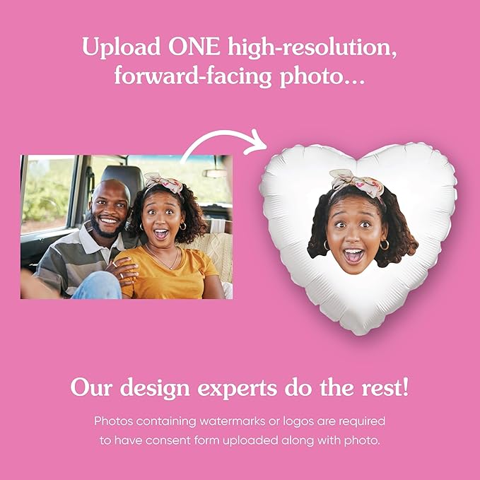 Big Dot of Happiness Personalized Fun Face Photo Heart Balloons, Custom Birthday Balloons, Anniversary Party Decorations, Baby Shower, Bachelorette Party, Double-Sided Mylar Balloon, 1 Piece
