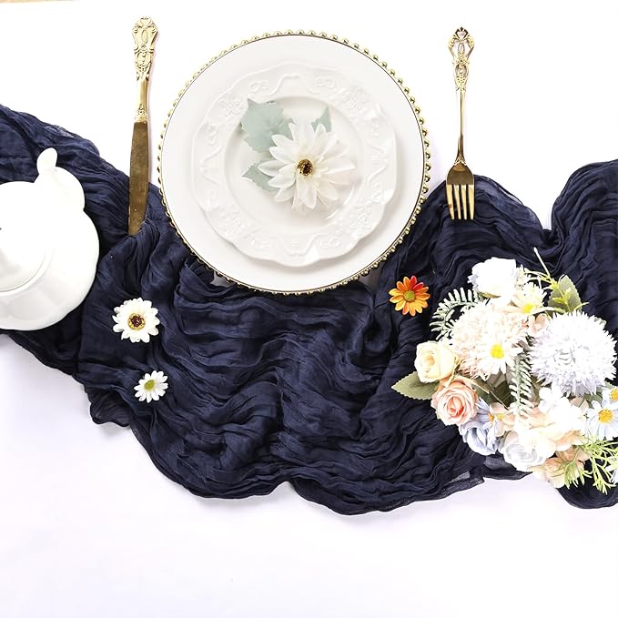 6 Pack Navy Blue Cheesecloth Table Runner 10FT Boho Cheese Cloths Gauze Fabric Table Runners 120 Inch Rustic Sheer for Wedding Birthday Party Baby Shower Centerpiece Home Decorations