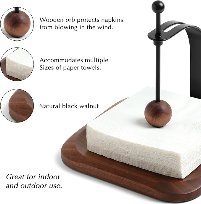 Walnut Wood Napkin Holder for Table,Elegant Wooden Square for Table Dispenser with Weighted,Suitable for Kitchen Restaurant Bar Office Parties Home Décor Hotel Cafe (Walnut)