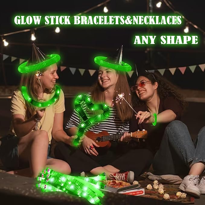 Green 24PCS Light Up Pop Fidget Tubes Party Favors-Glow in The Dark Party Supplies for Kids and Adults, Perfect for Festivals, Birthday Parties, Raves, Concerts, and Camping Decorations