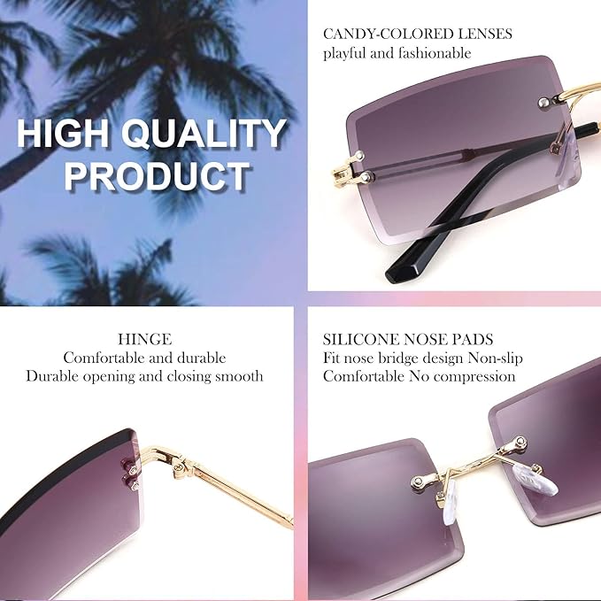FEISEDY Vintage Rimless Sunglasses Rectangle Frameless Candy Color Glasses Women Men B2642
