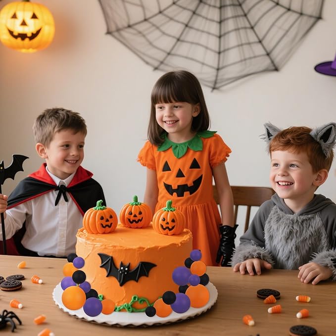 BEISHIDA 40 Pcs Foam Ball Halloween Cake Toppers with Sticks Mini Cake Decorations for Birthdays, Weddings, Baby Showers, Anniversary Party, Halloween Cake Decorations(Black, Orange, Purple)
