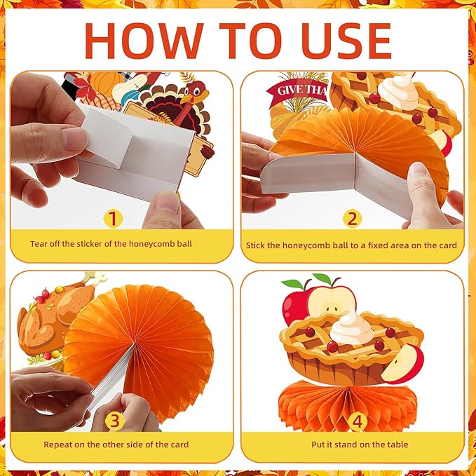 9Pcs Thanksgiving Centerpiece Fall Centerpiece Table Decorations Pumpkin Turkey Honeycomb Thanksgiving Table Centerpiece for Thanksgiving Table Decoration Autumn Theme Birthday Party Supplies