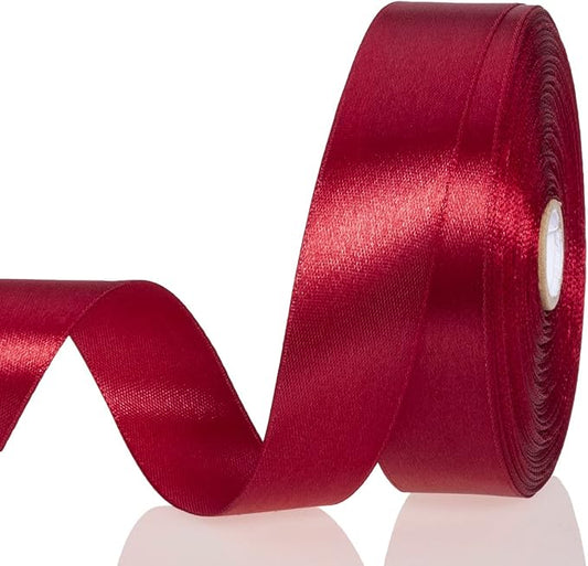 1 Inch Dark Red Solid Satin Ribbon, 50 Yards Craft Fabric Ribbon for Gift Wrapping Floral Bouquets Wedding Party Decoration