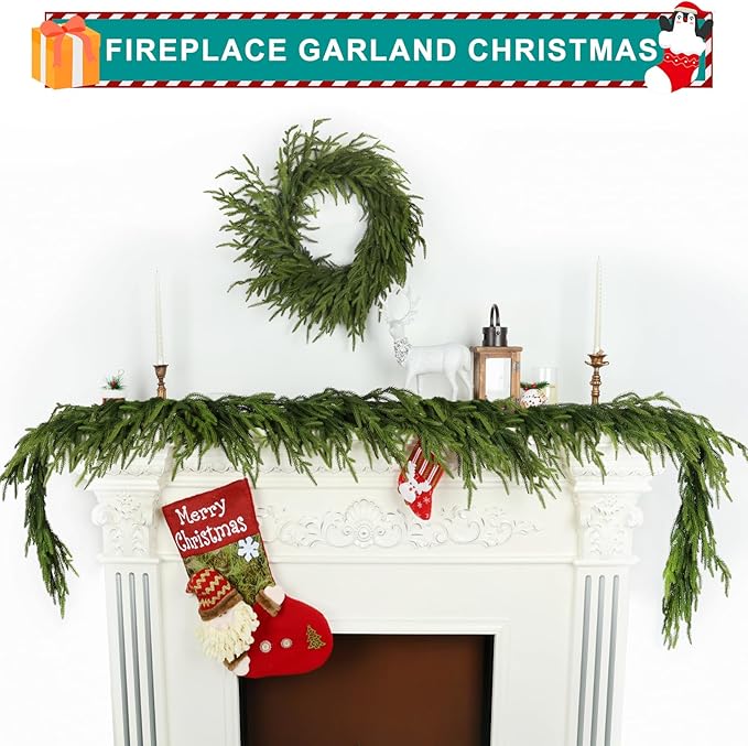 6 Ft Realistic Christmas Garland,Natural Droopy,Soft Bendable Lifelike Cedar Garlands for Outdoor Decorations,Home Decor Thanksgiving Indoor