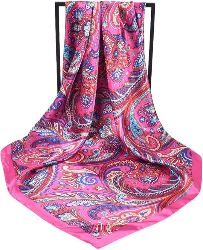 4Pcs Silk Head Scarves for Women Satin Hair Scarf 35”Large Square Bandana Silk Like Neck Scarf Shawl