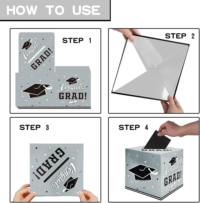 Gatherfun Graduation Party Decorations Graduation Box Graduation Card Box for Graduation Gift Graduation Party Favors Decor Party Supplies Silver