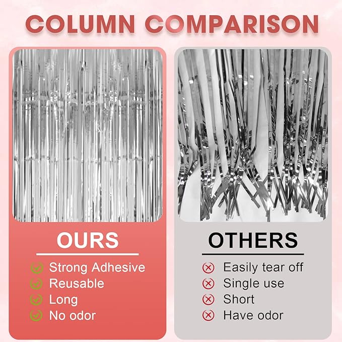 3 Pack 3.3x8.2 Feet Silver Foil Fringe Backdrop Curtains, Tinsel Streamers Birthday Party Decorations, Fringe Backdrop for 2025 New Years Eve, Graduation, Baby Shower, Gender Reveal