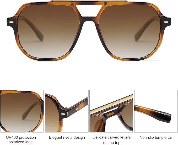 SOJOS Retro Trendy Aviator Polarized Sunglasses Men Women Vintage 70s Square Stylish Frame Sun Glasses SJ2283