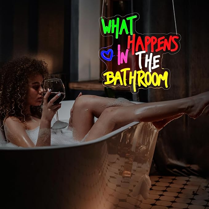Neon Sign - HSJNJKFU What Happens in the Bathroom Neon Signs for Wall Decor Led Light Sign for Man Cave Bathroom Room Home Beer Bar Sign - USB Powered